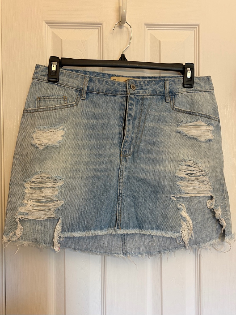 Hollister Light Blue Distressed Denim Mini Skirt
